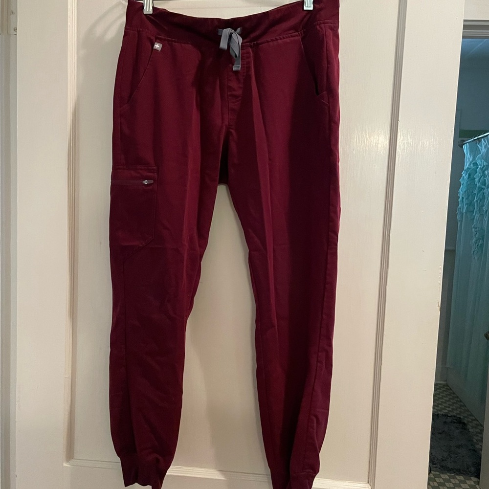 Figs Burgandy Drawstring Zamora Jogger Scrub Pants